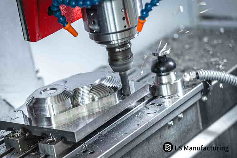 Metal chips flying during high-speed milling by LS Manufacturing