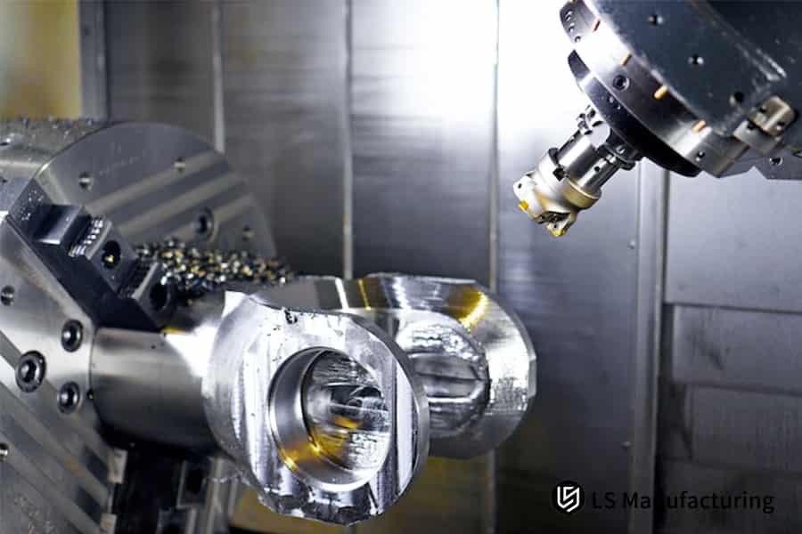 Close-up on Lathe machining a metal component by LS Manufacturing
