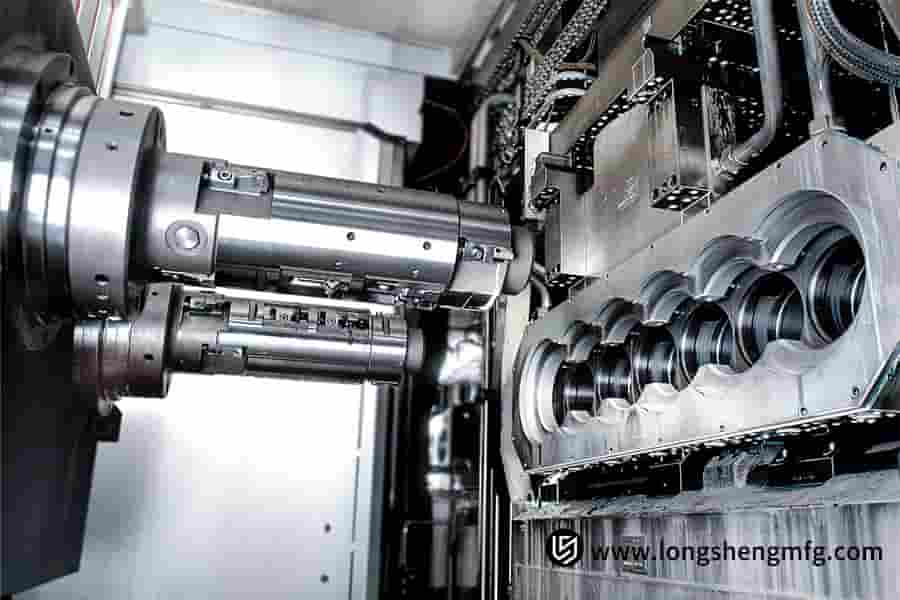 Automotive engine block in a CNC machining cell by LS Manufacturing