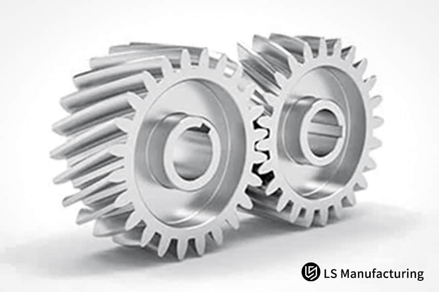 Precision helical gear mechanism close-Up view by LS Manufacturing